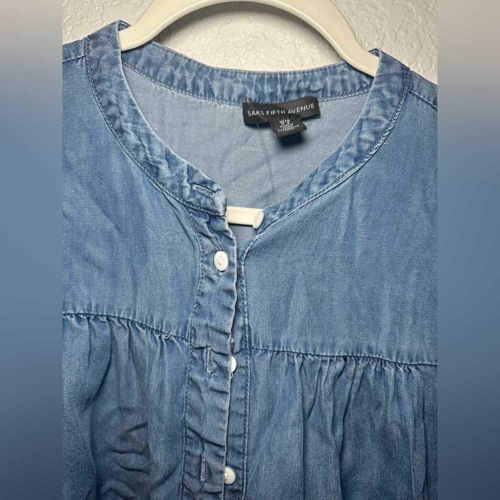 Saks Fifth Avenue Blue Button-Up Denim Tunic Womens Size M Blouse - Picture 4 of 7